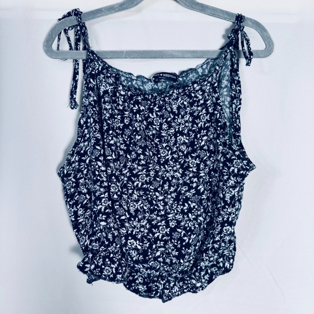 Brandy Melville Black White Floral Tie Shoulder Tank Top Cottagecore Y2K OS